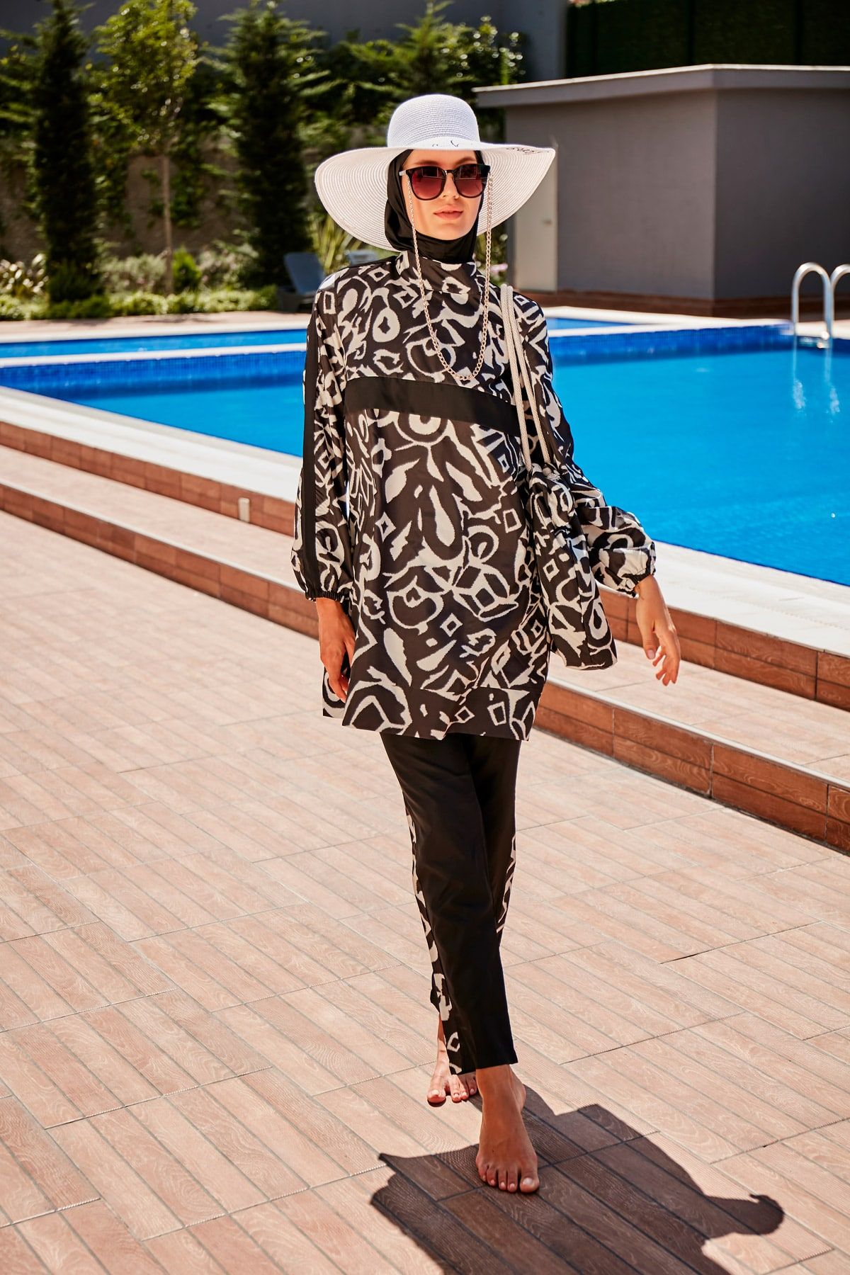 Woven Black Burkini Modest Swimwear R2304