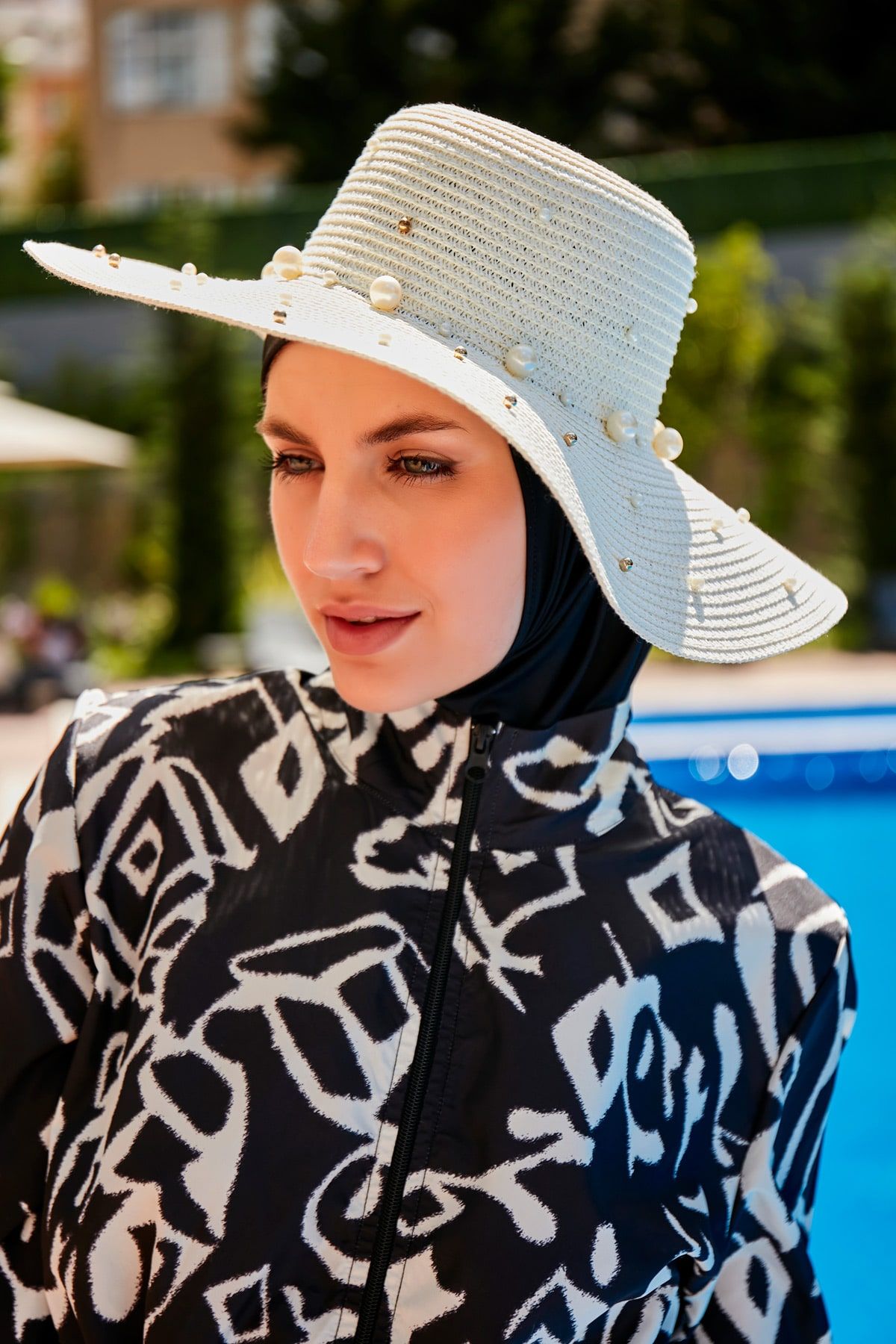 Patterned Full Coverage Modest Swimsuit R2303