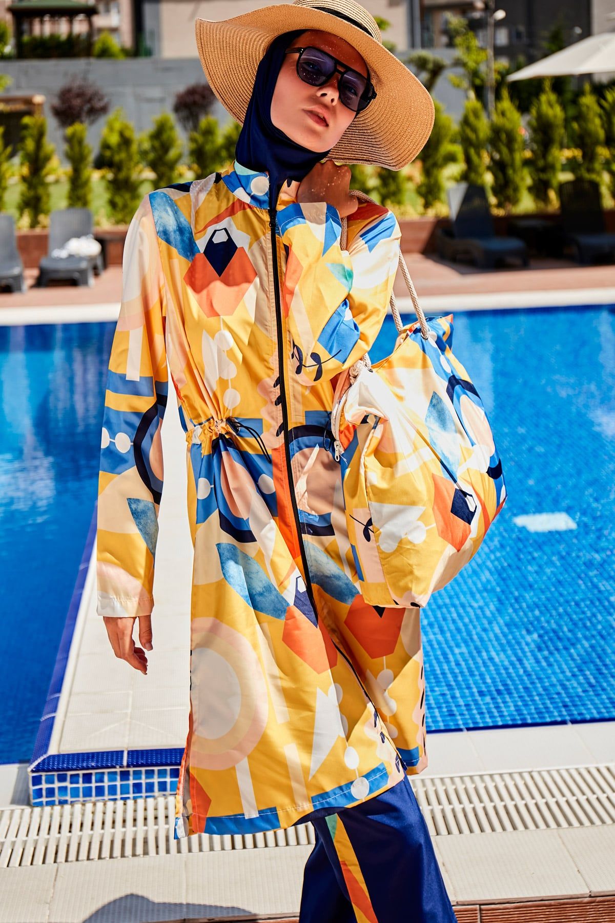 Woven Black Burkini Modest Swimwear R2313