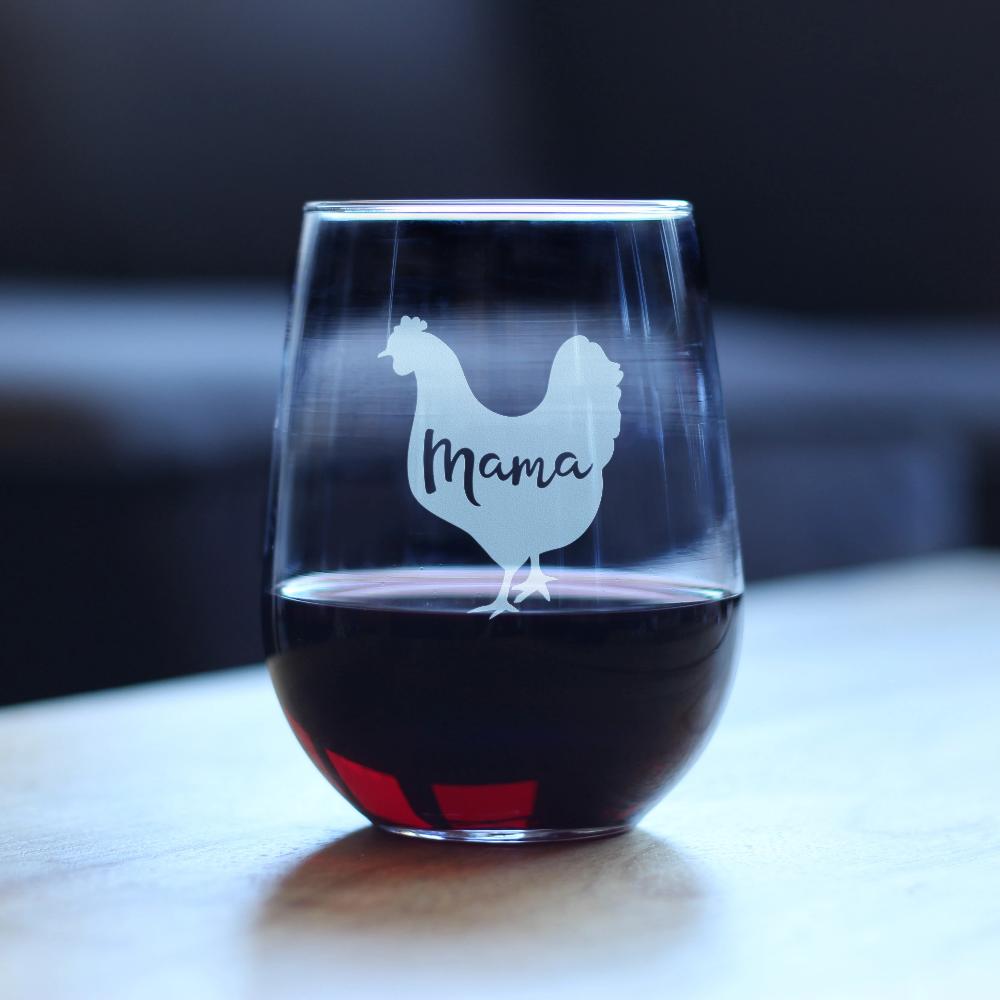 Mama Hen - Stemless Wine Glass for Mom - Cute Funny Wine Gift Idea - Unique Personalized Glasses for Mother's Day or Birthday