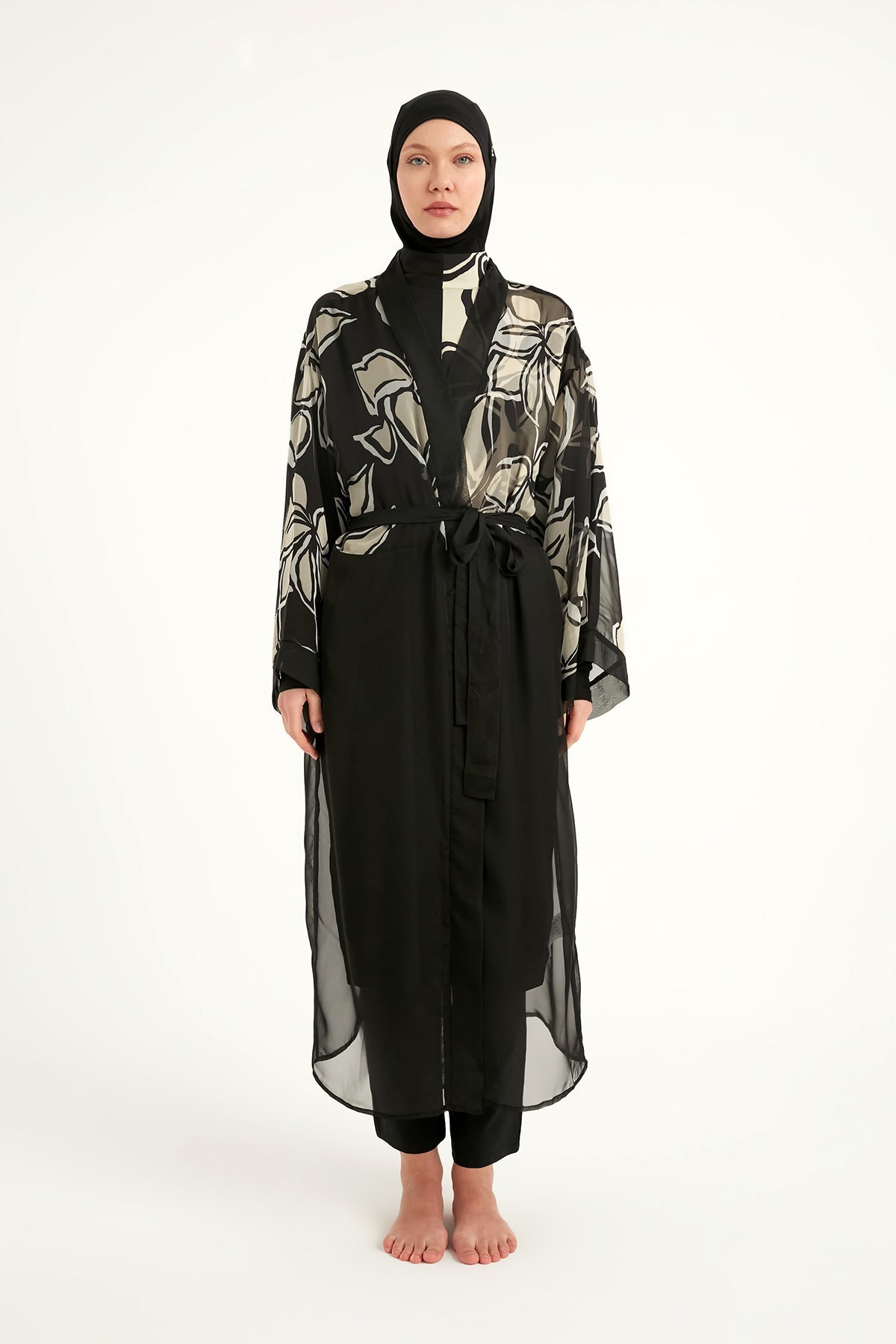 Silky Full Length Modest Kimono Lightweight Elegant Beach Cover P2509