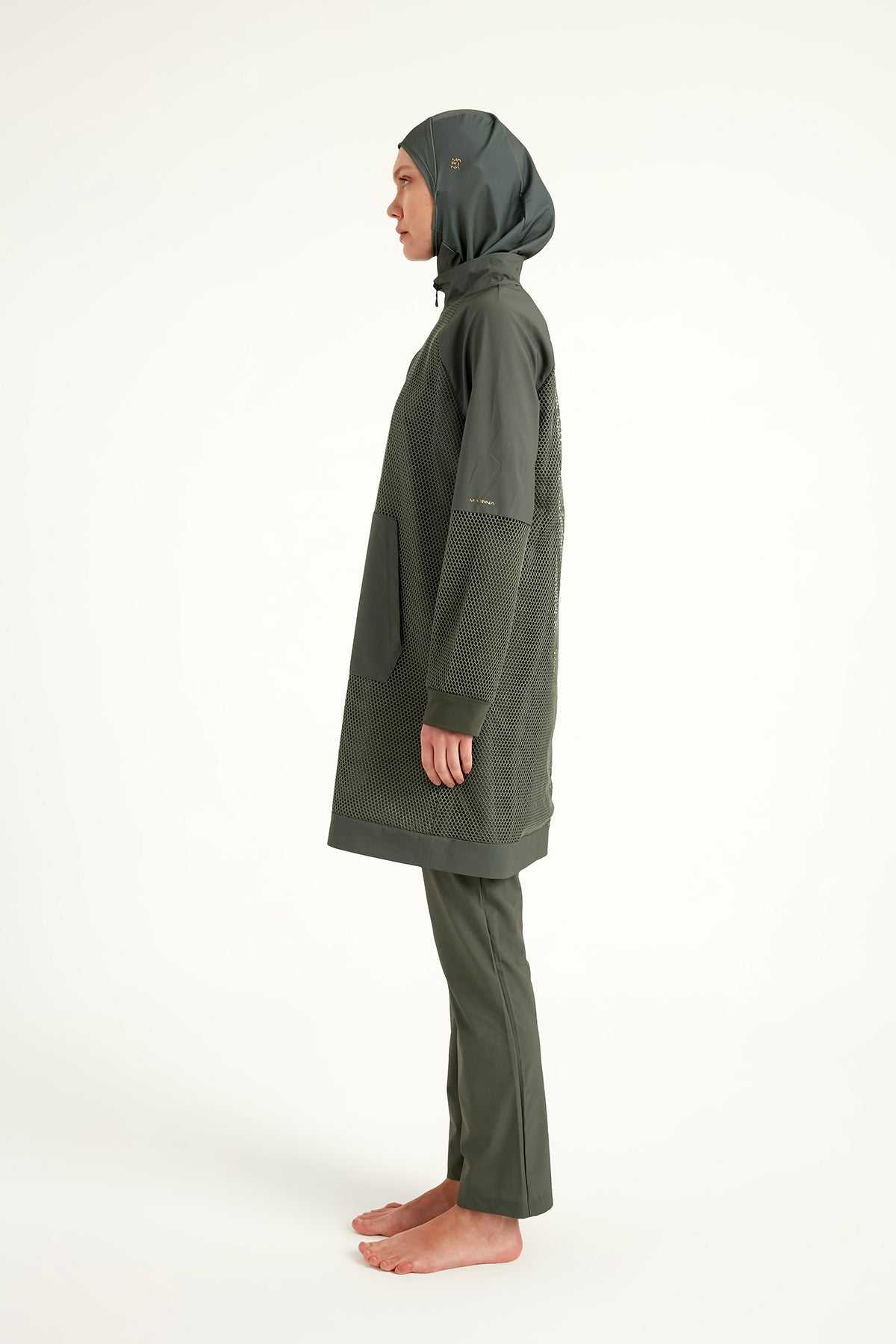 Khaki Full Coverage Tulle Detail Modest Swimwear Burkini Set M2534-3