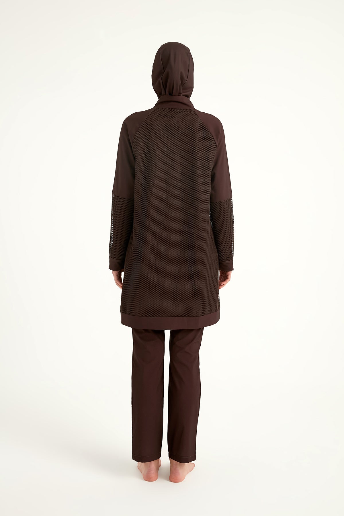 Brown Full Coverage Tulle Detail Modest Swimwear Burkini Set M2534-4