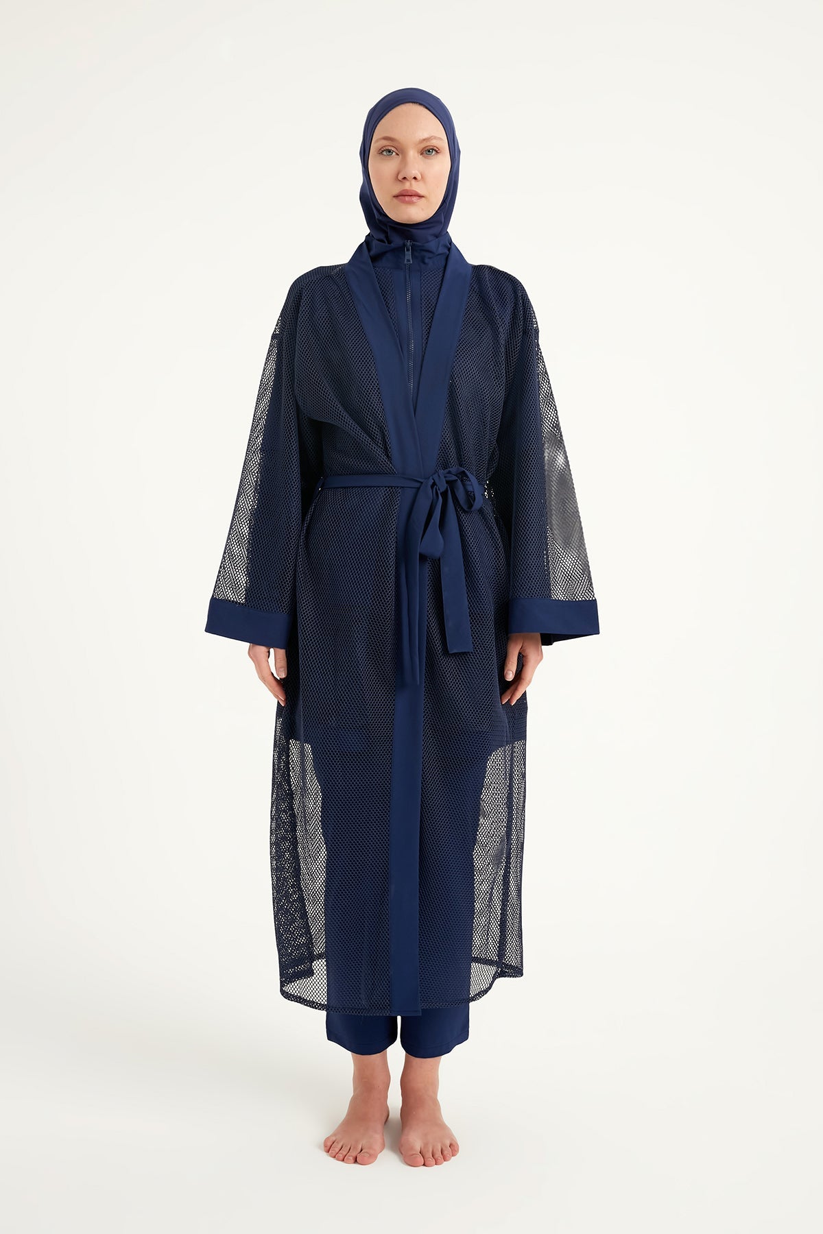 Navy Full Length Modest Mesh Kimono – Lightweight Islamic Swim Cover P2501-2