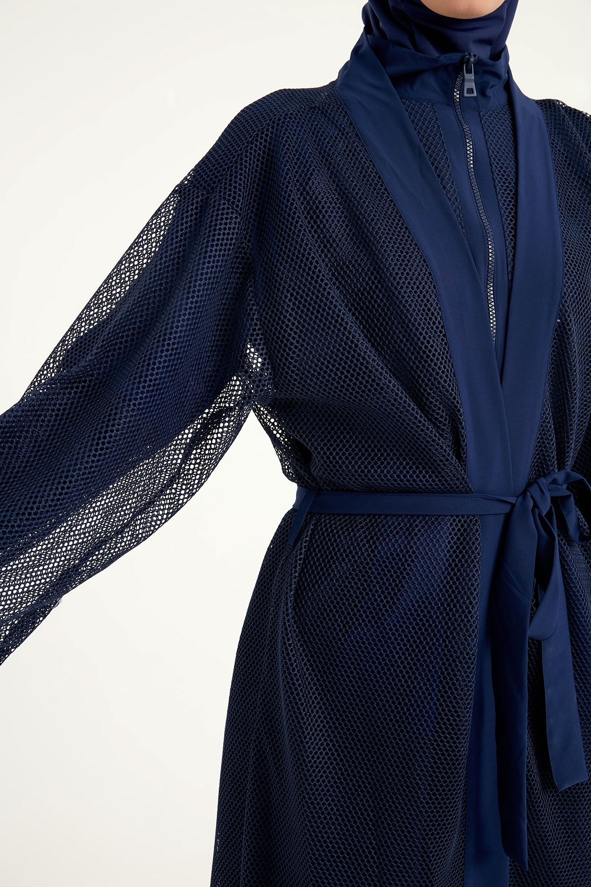 Navy Full Length Modest Mesh Kimono – Lightweight Islamic Swim Cover P2501-2