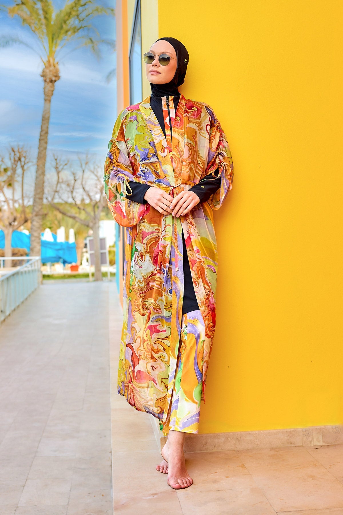 Silky Modest Full Coverage Kimono – Lightweight Elegant Beach Cover P2512