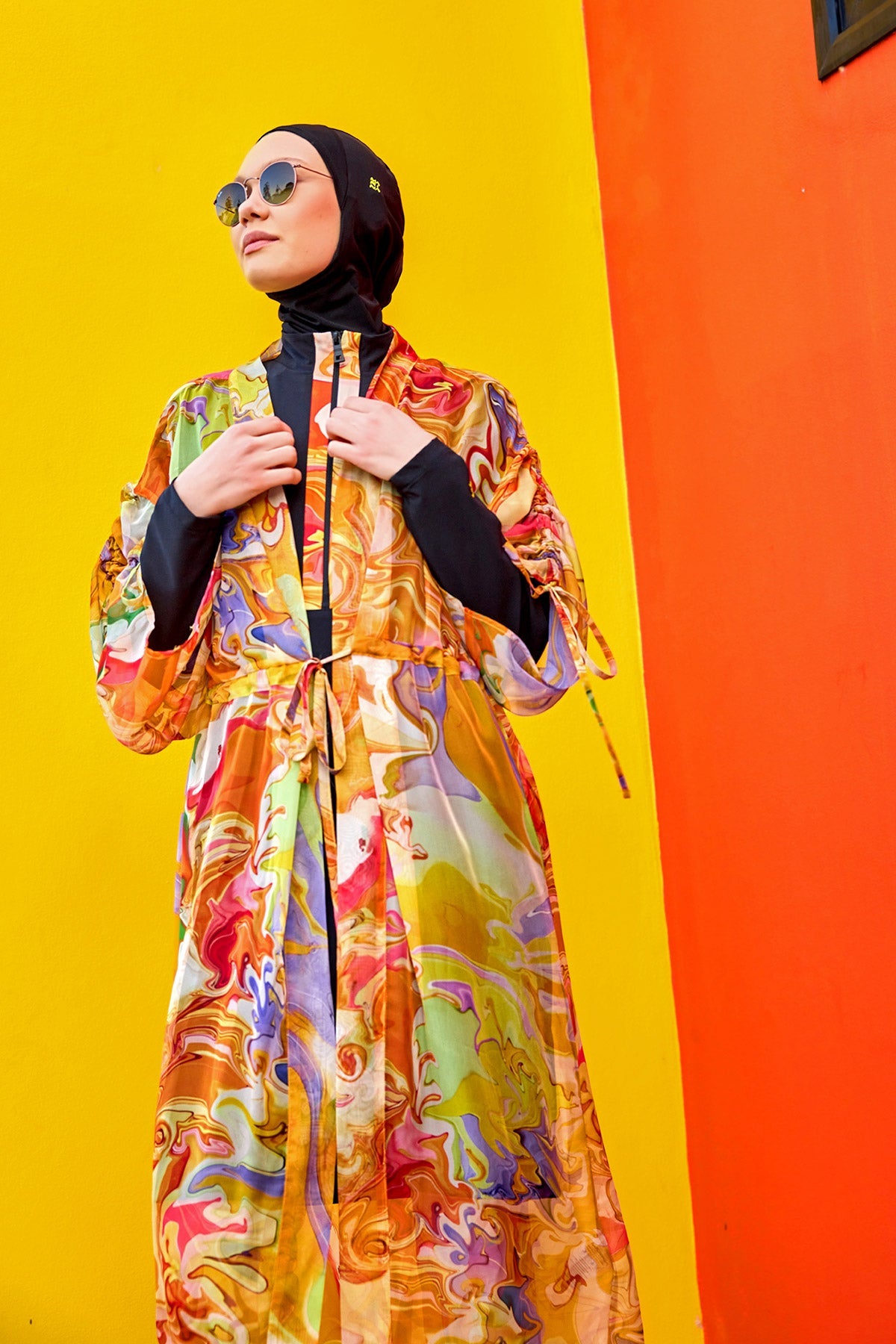 Silky Modest Full Coverage Kimono – Lightweight Elegant Beach Cover P2512