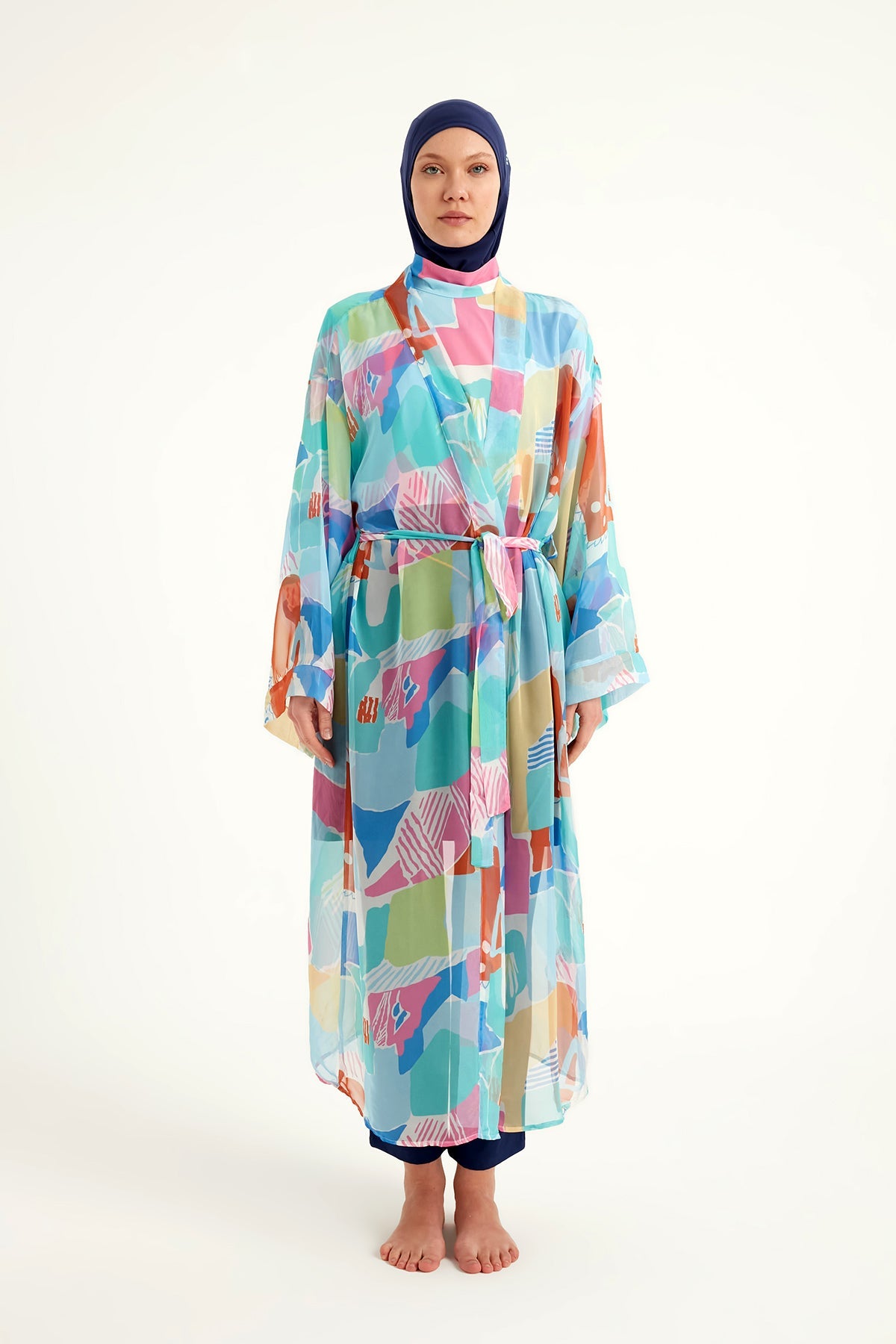 Silky Modest Full Coverage Kimono – Lightweight Elegant Beach Cover P2506