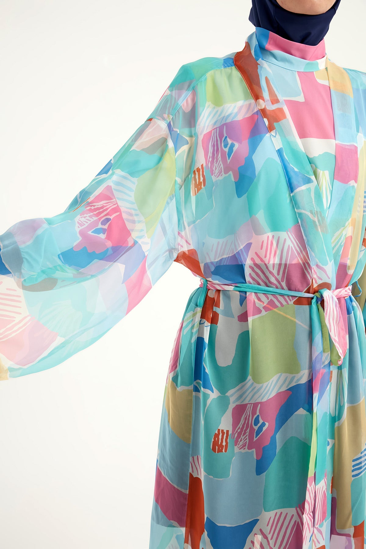 Silky Modest Full Coverage Kimono – Lightweight Elegant Beach Cover P2506