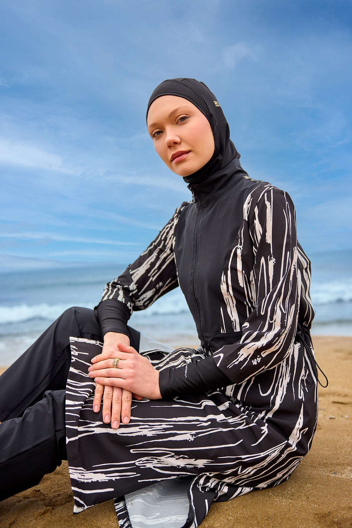 Black Full Coverage Swimwear Burkini Set M2504