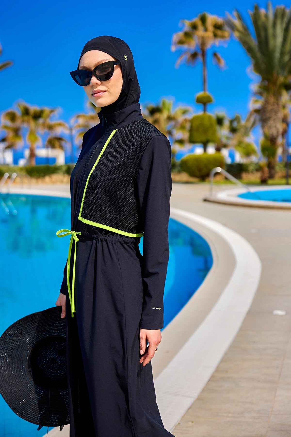 Black Full Coverage Modest Swimwear Burkini Set M2506-1