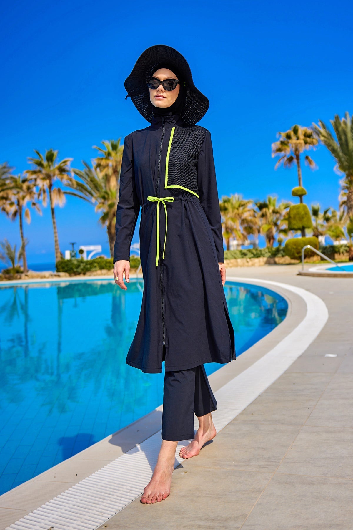 Black Full Coverage Modest Swimwear Burkini Set M2506-1