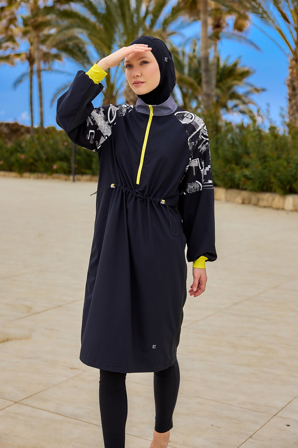 Black Full Coverage Modest Burkini with Sleeve Detail M2512