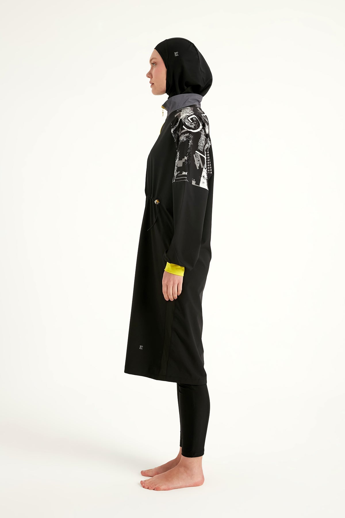 Black Full Coverage Modest Burkini with Sleeve Detail M2512