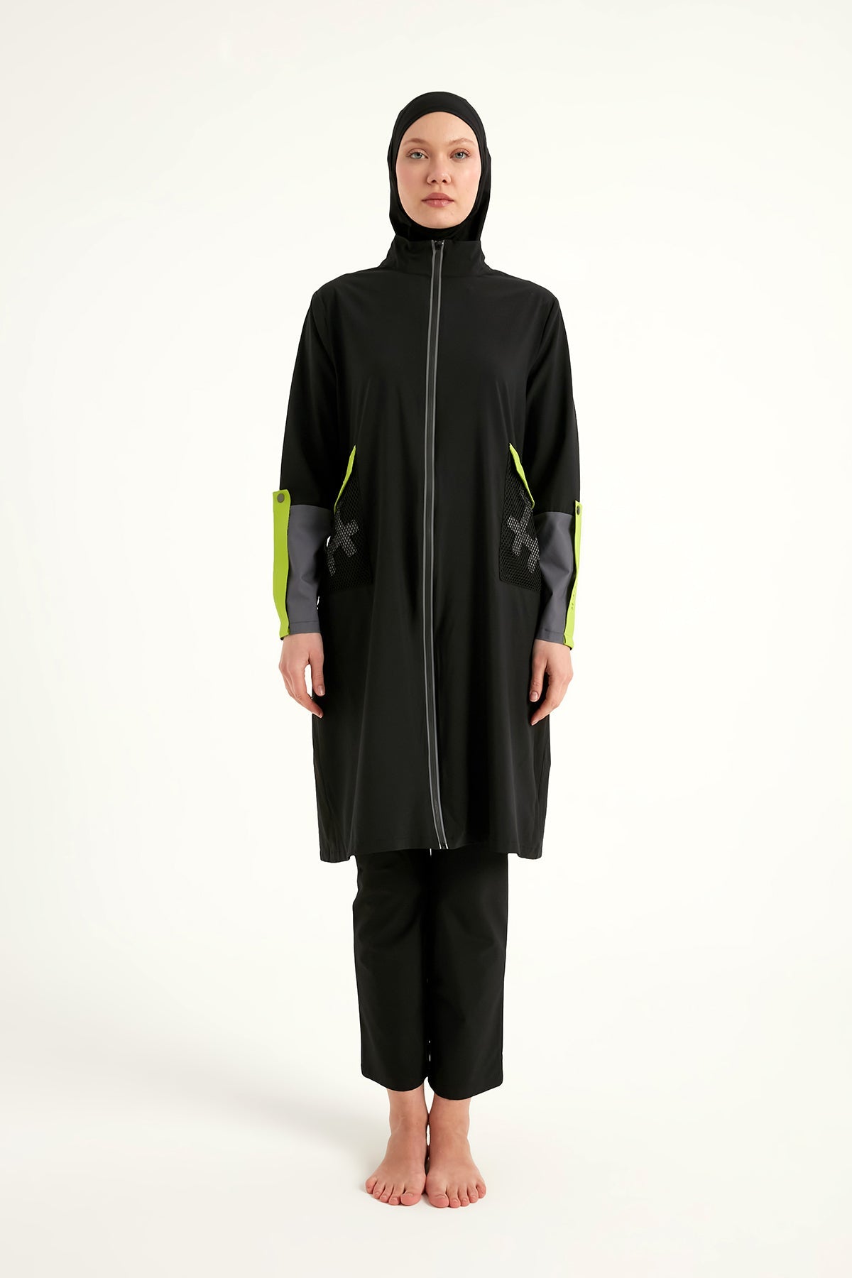Black Full Coverage Modest Swimwear with Mesh Pocket – M2522