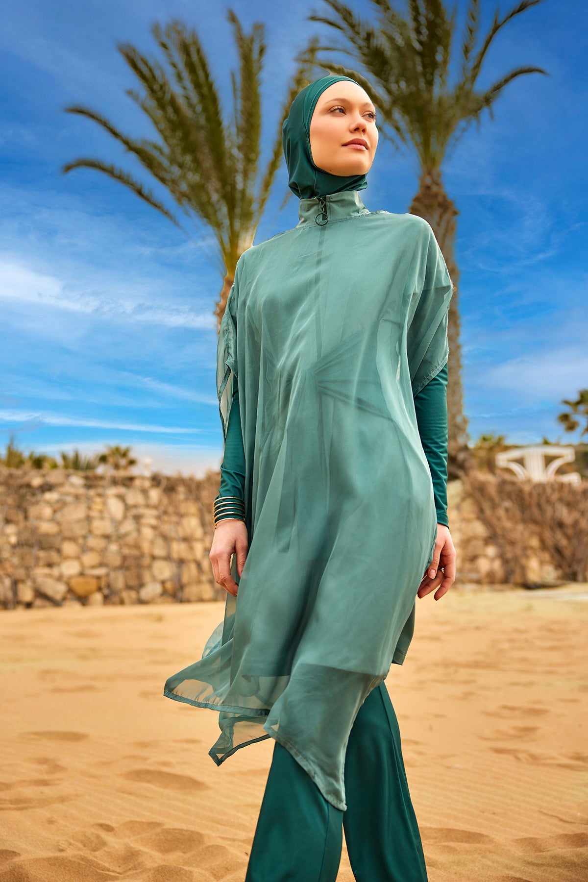Olive Modest Burkini Set – High Collar Full Coverage Swimwear M2523-1