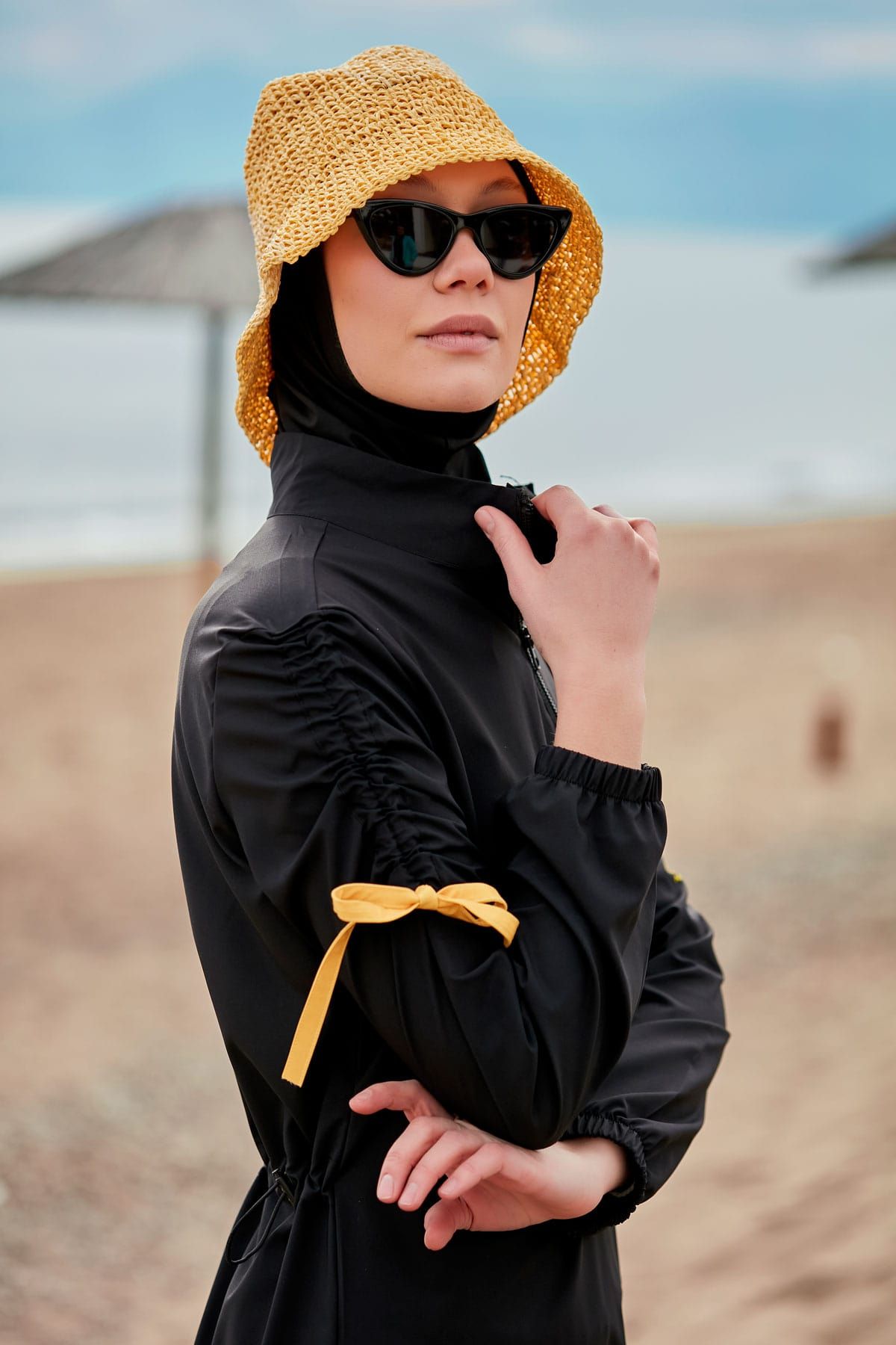 Woven Black Burkini Modest Swimwear M2431