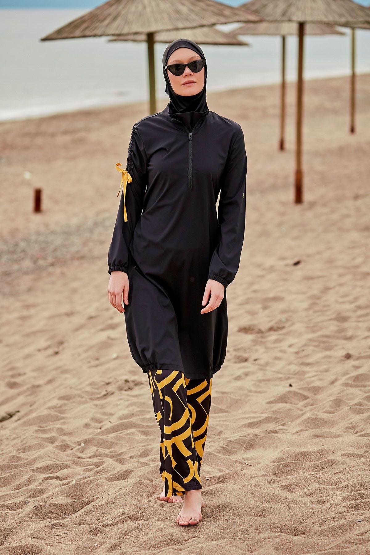 Woven Black Burkini Modest Swimwear M2431