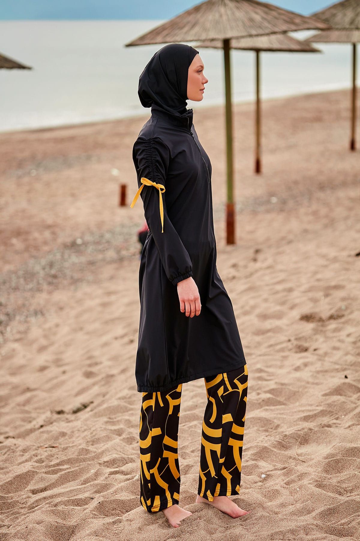 Woven Black Burkini Modest Swimwear M2431