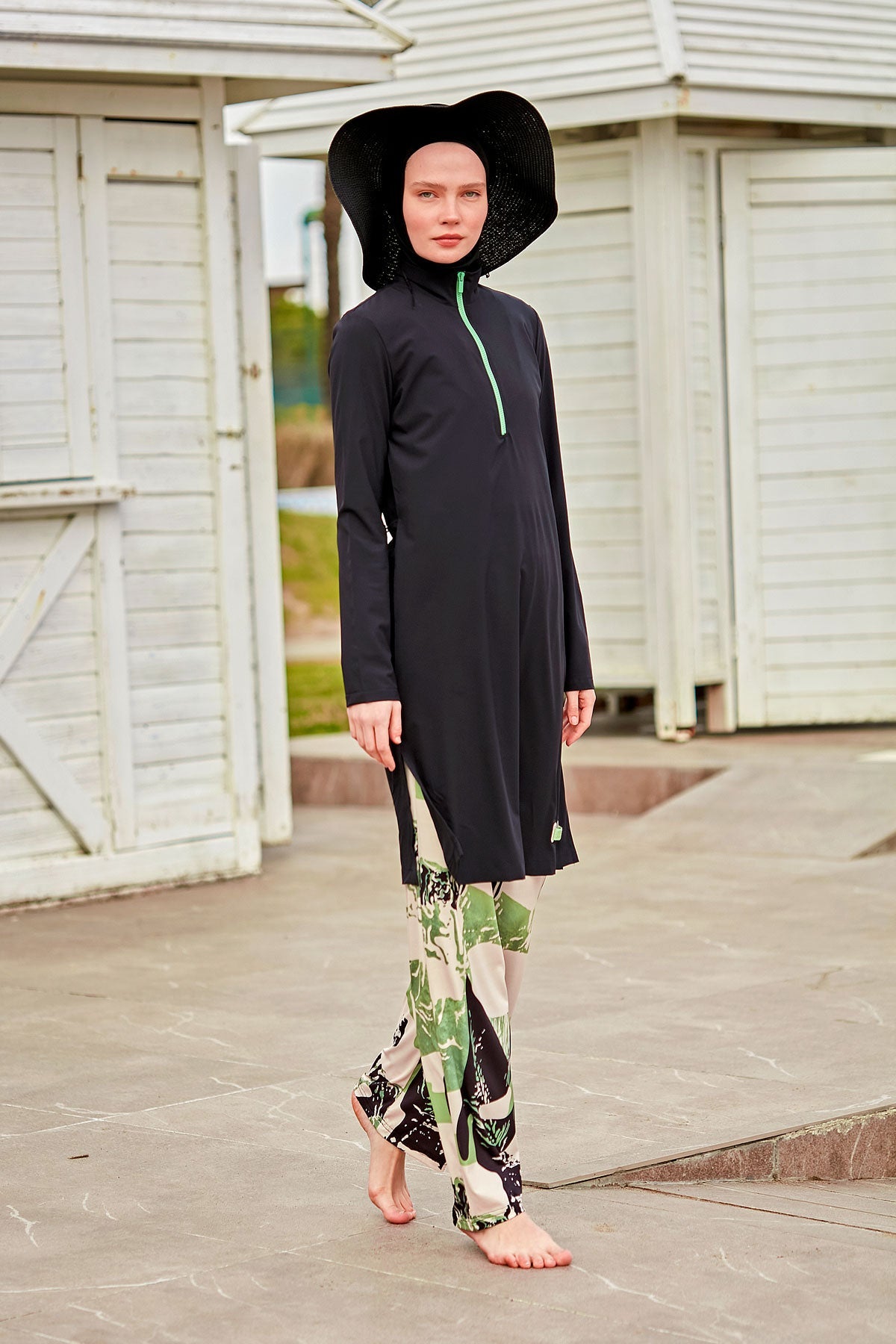 Woven Black Burkini Modest Swimwear M2425