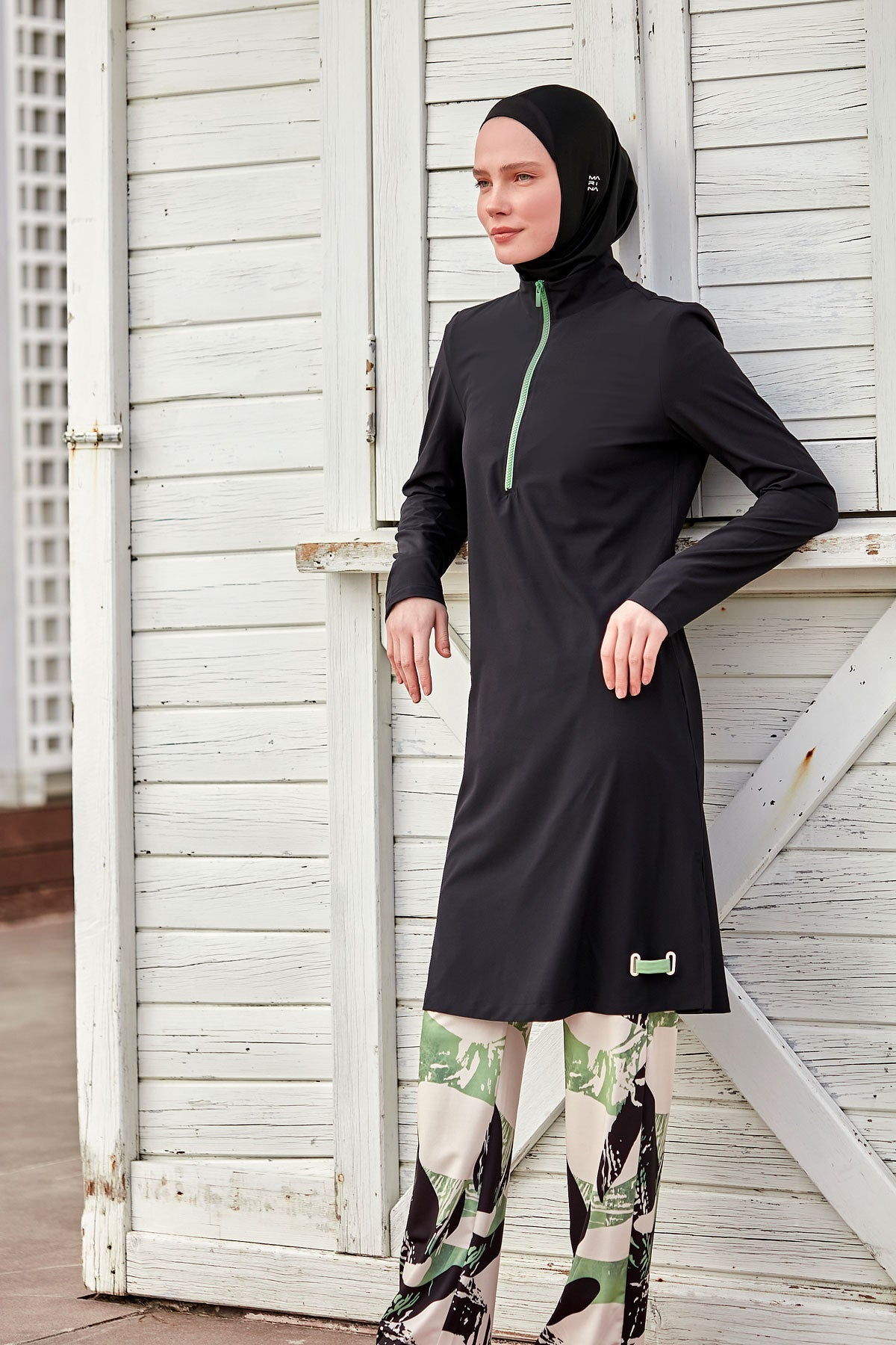 Woven Black Burkini Modest Swimwear M2425