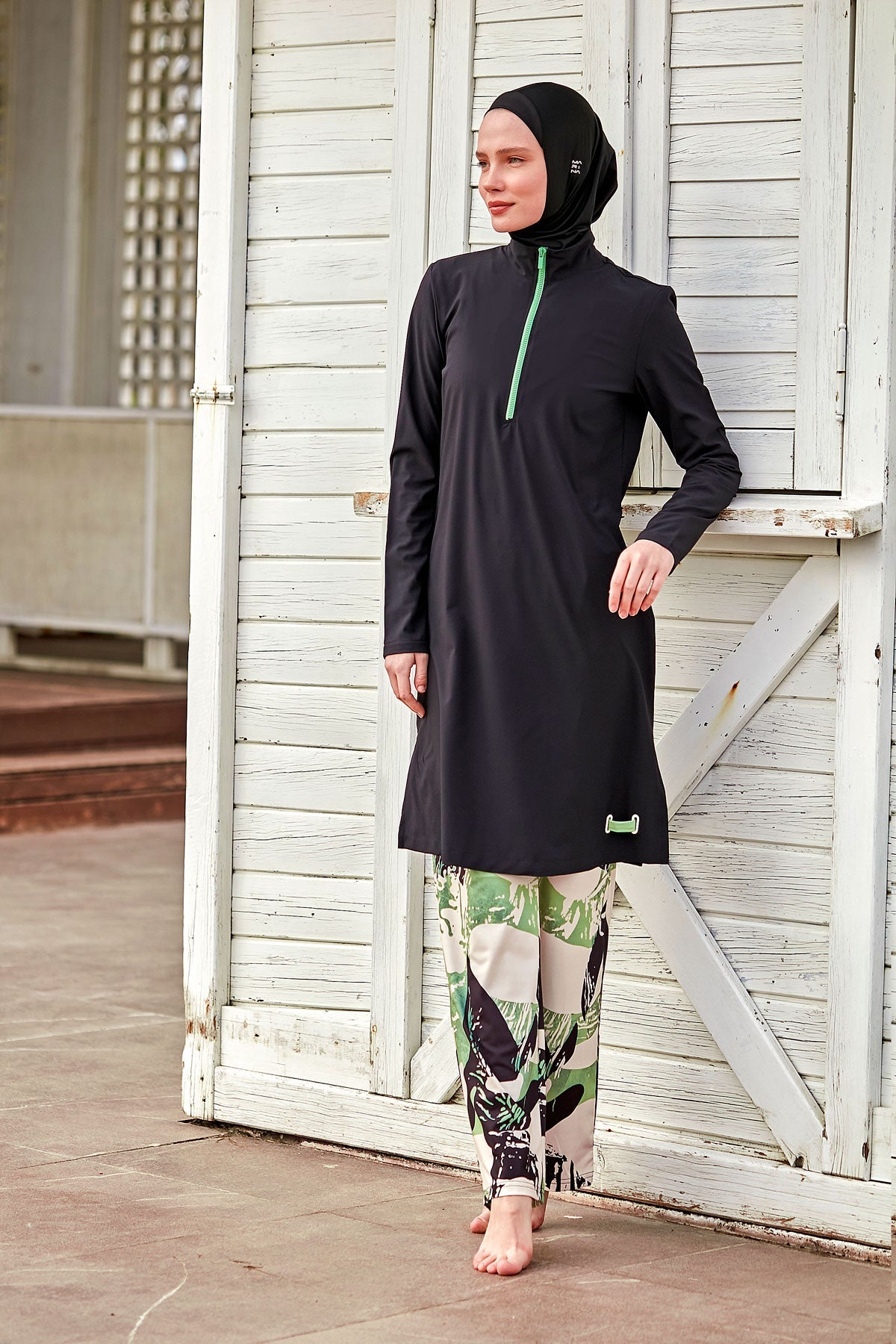Woven Black Burkini Modest Swimwear M2425