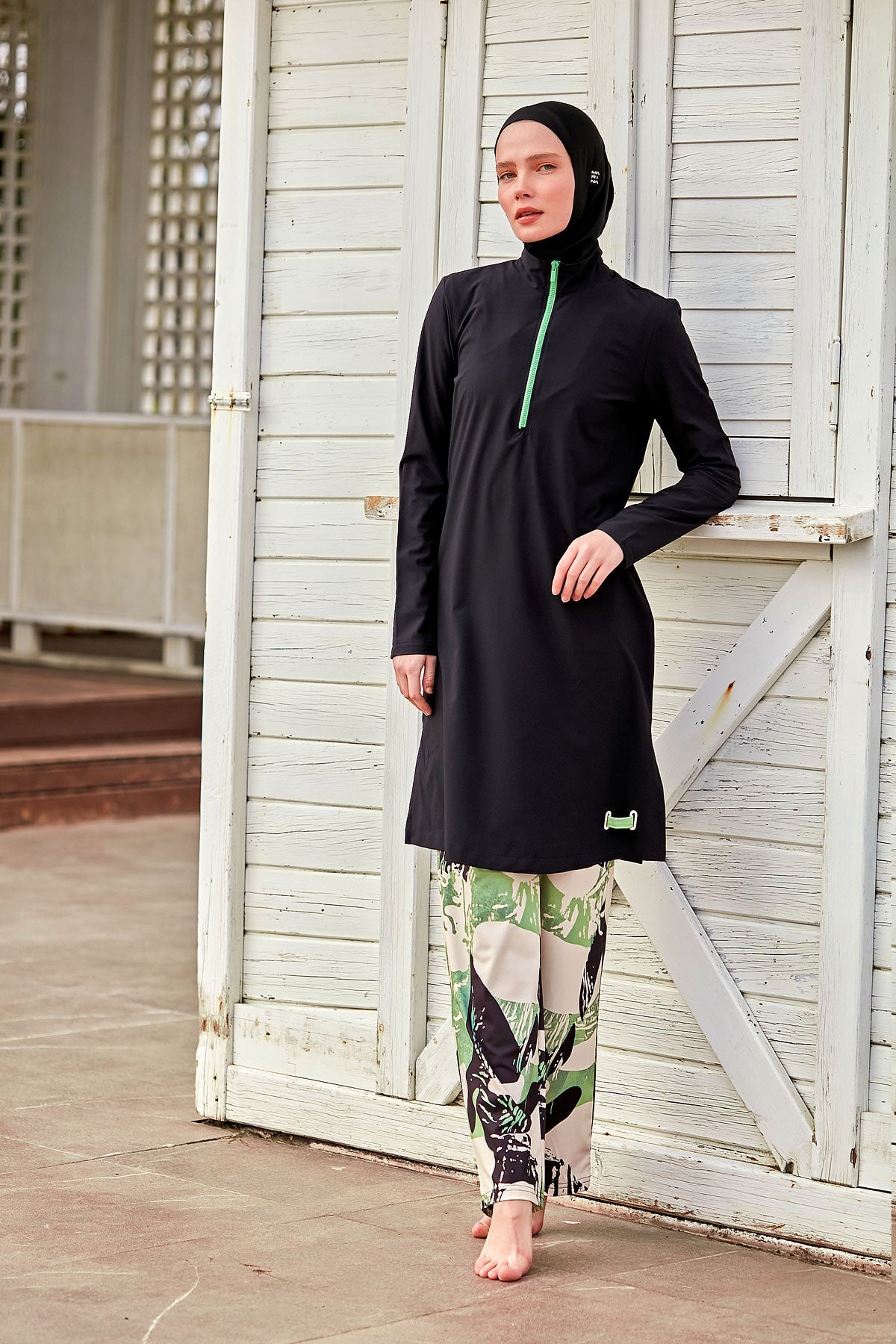 Woven Black Burkini Modest Swimwear M2425