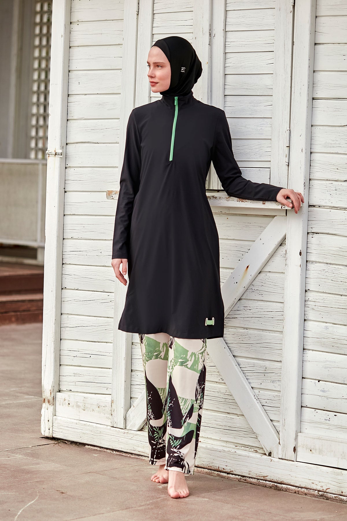 Woven Black Burkini Modest Swimwear M2425