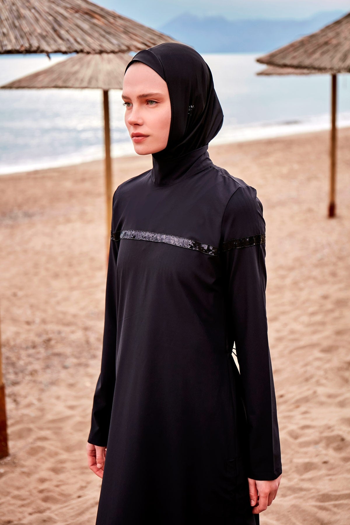 Woven Black Burkini Modest Swimwear M2433
