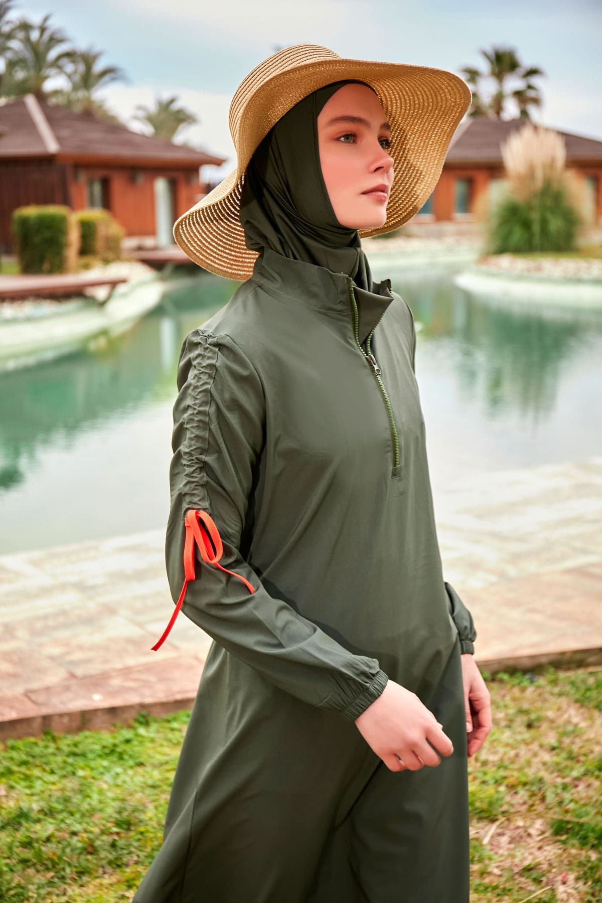 Woven Khaki Burkini Modest Swimwear M2432