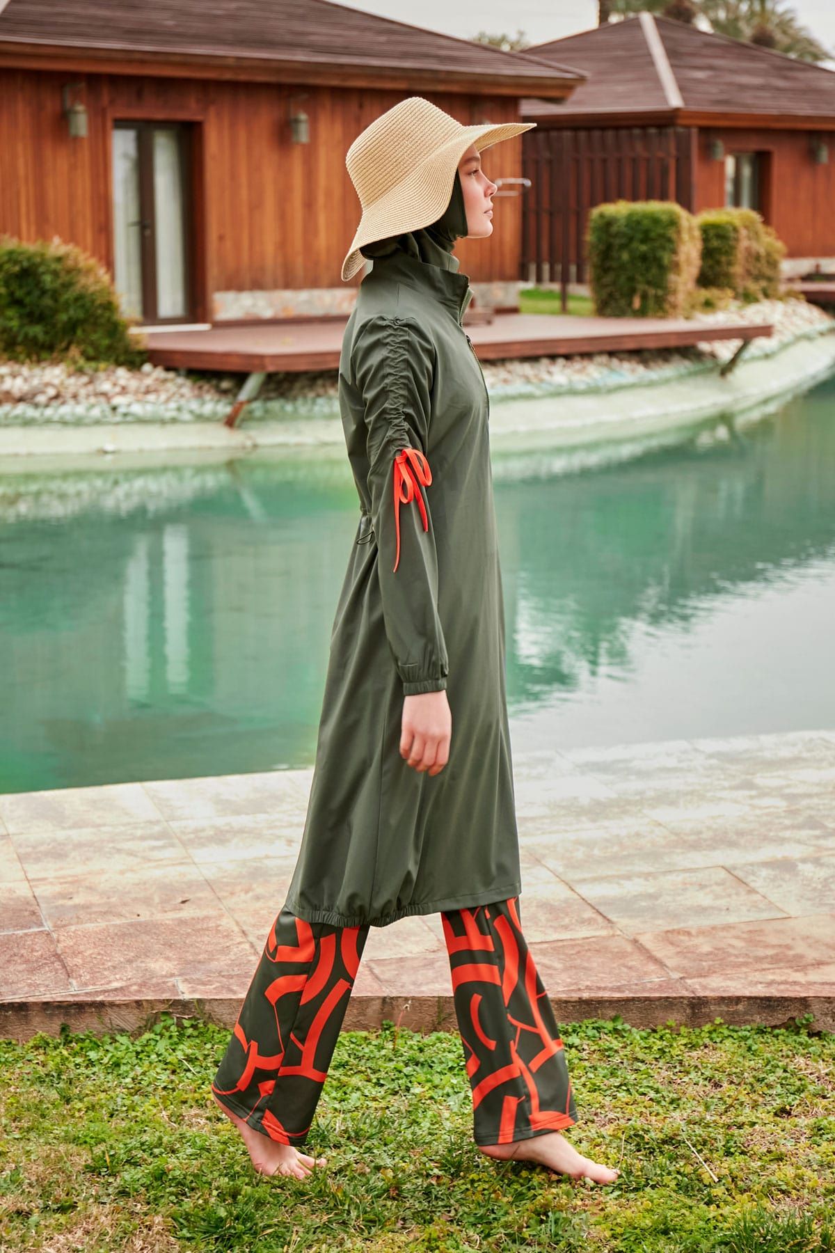 Woven Khaki Burkini Modest Swimwear M2432