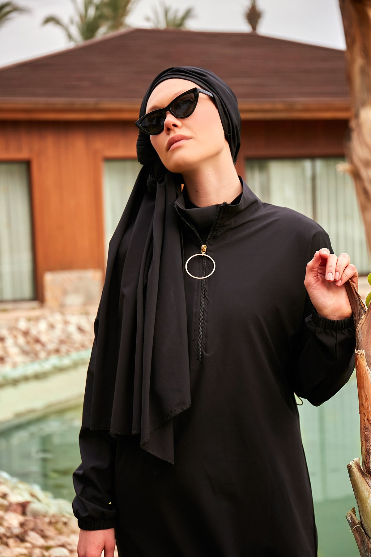 Woven Black Burkini Modest Swimwear M2402
