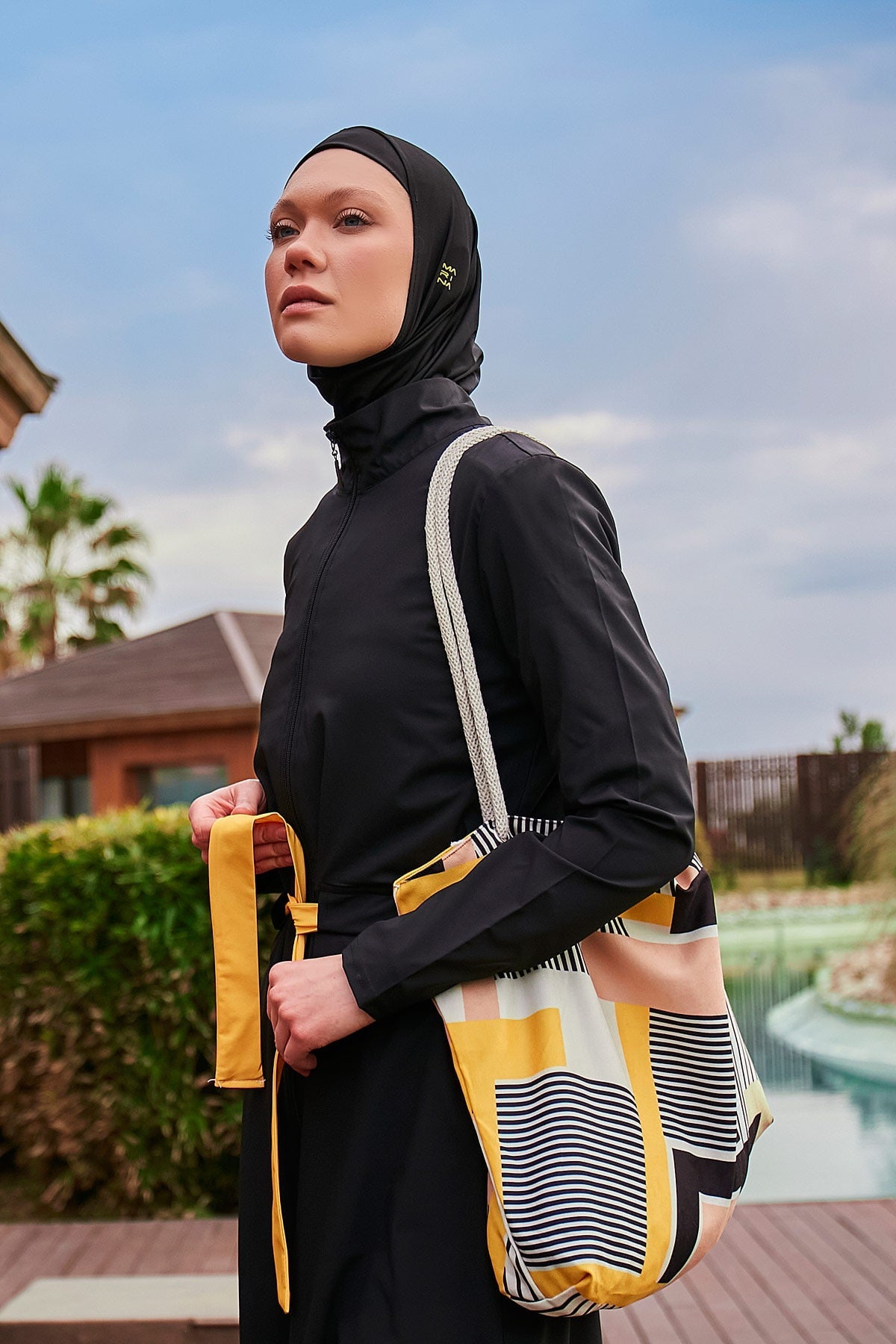 Woven Black Burkini Modest Swimwear M2422