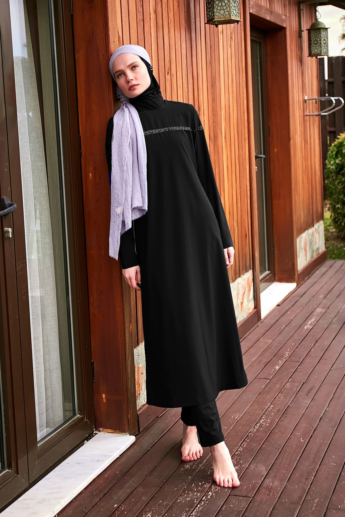 Woven Black Burkini Modest Swimwear M2433