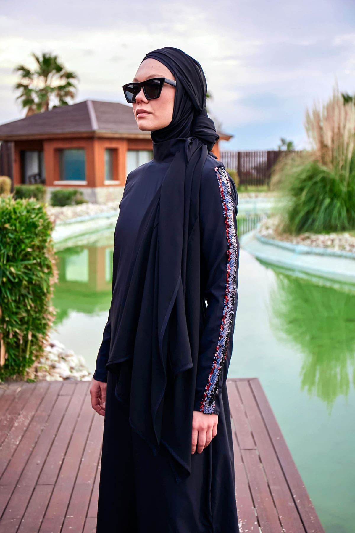 Black Blue Mesh Practical Shawl Cap B2401