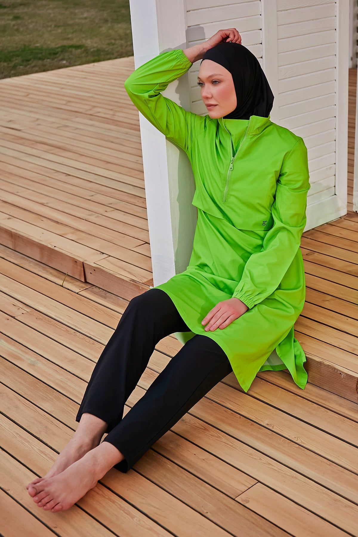 Woven Green Burkini Modest Swimwear M2407