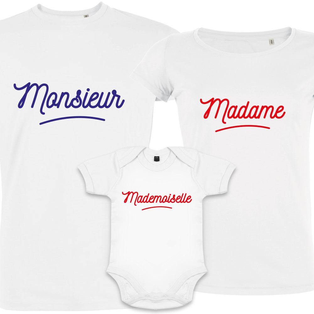Madame Monsieur Petit Mademoiselle Matching Family Organic Tees (Set of 3)