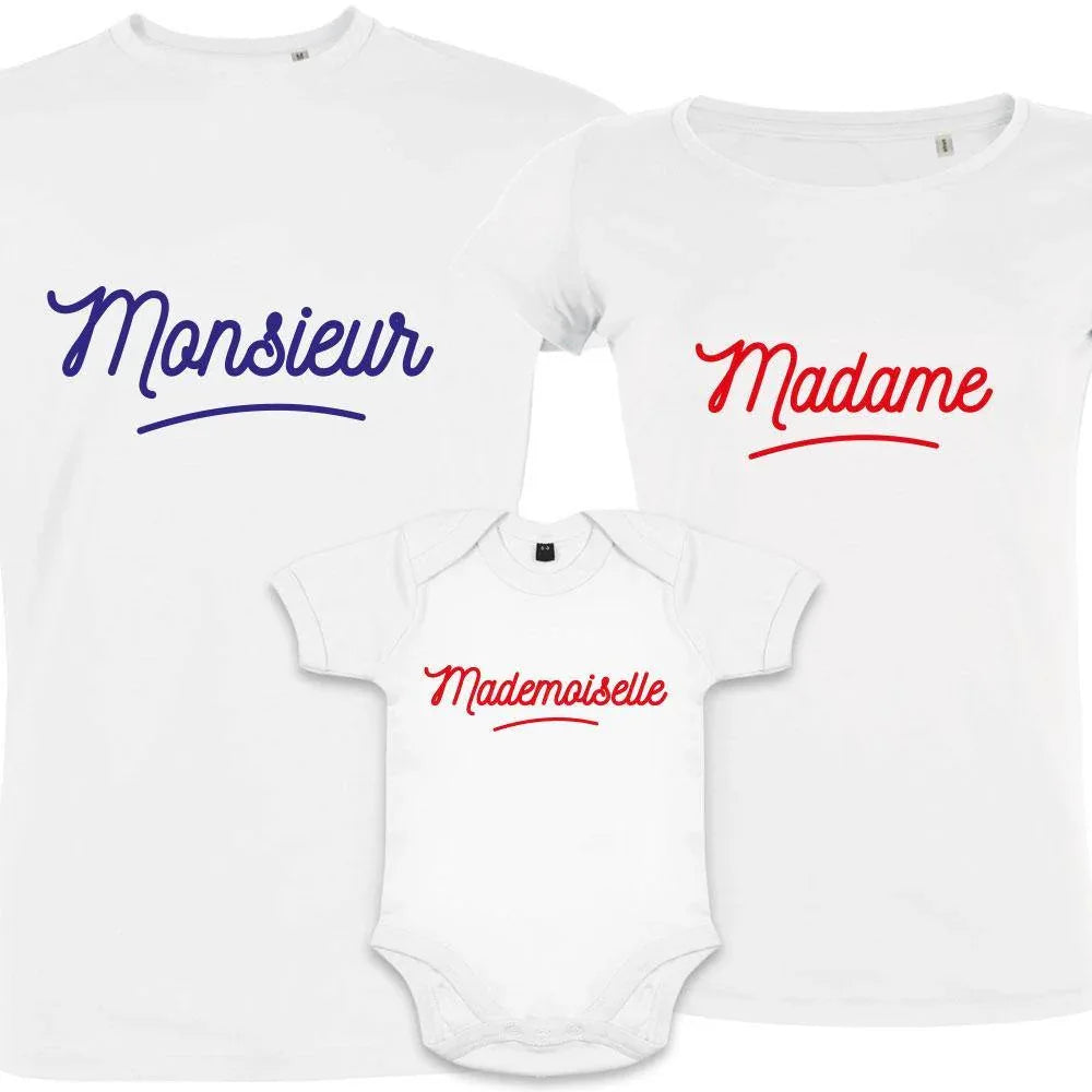 Madame Monsieur Petit Mademoiselle Matching Family Organic Tees (Set of 3)