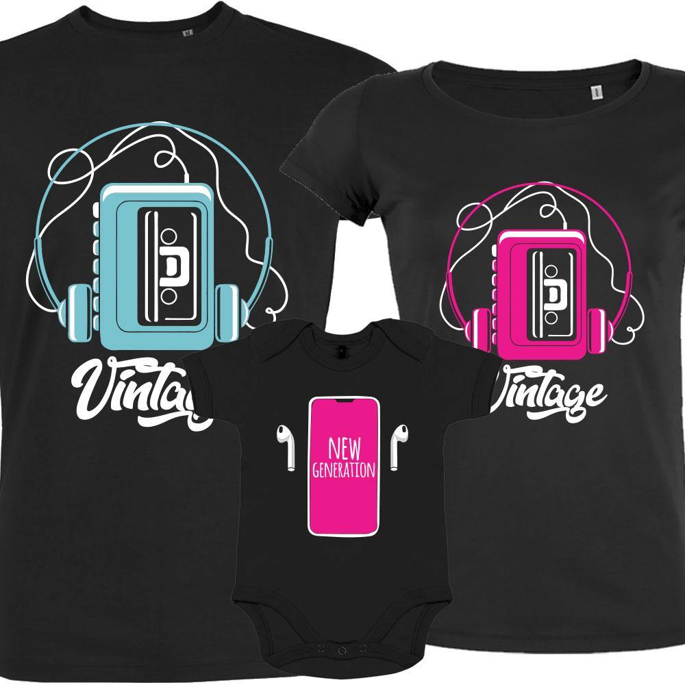 Vintage & New Generation Girl Matching Family Organic Tees (Set of 3)