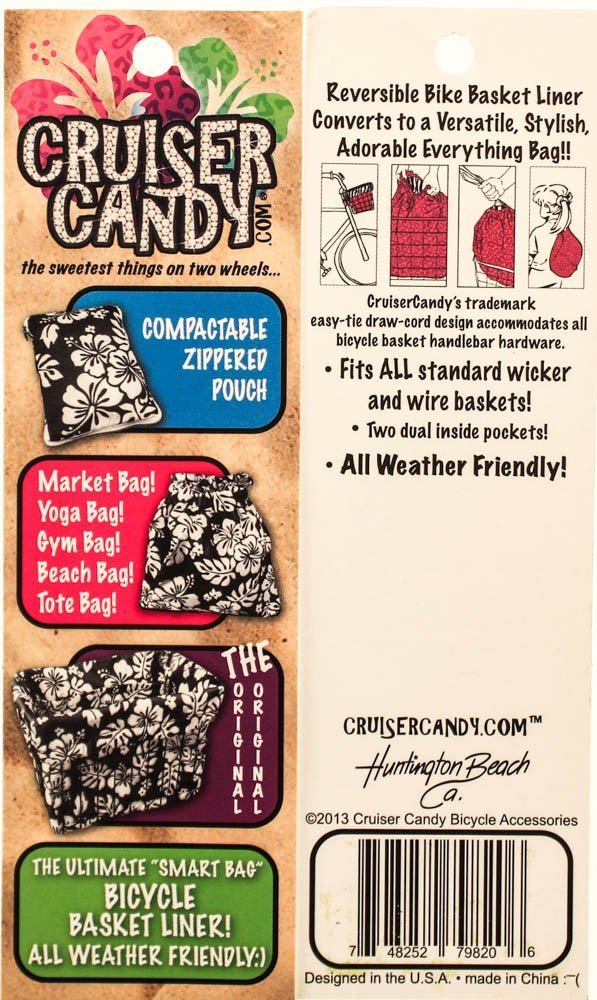 Cruiser Candy Bicycle Basket Liner 15 "x 12" x 10" (Black Hibiscus)