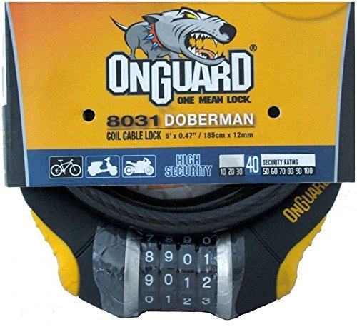 Onguard Doberman Resettable Combo Coil Cable Lock (Black, 185 cm x 12 mm)