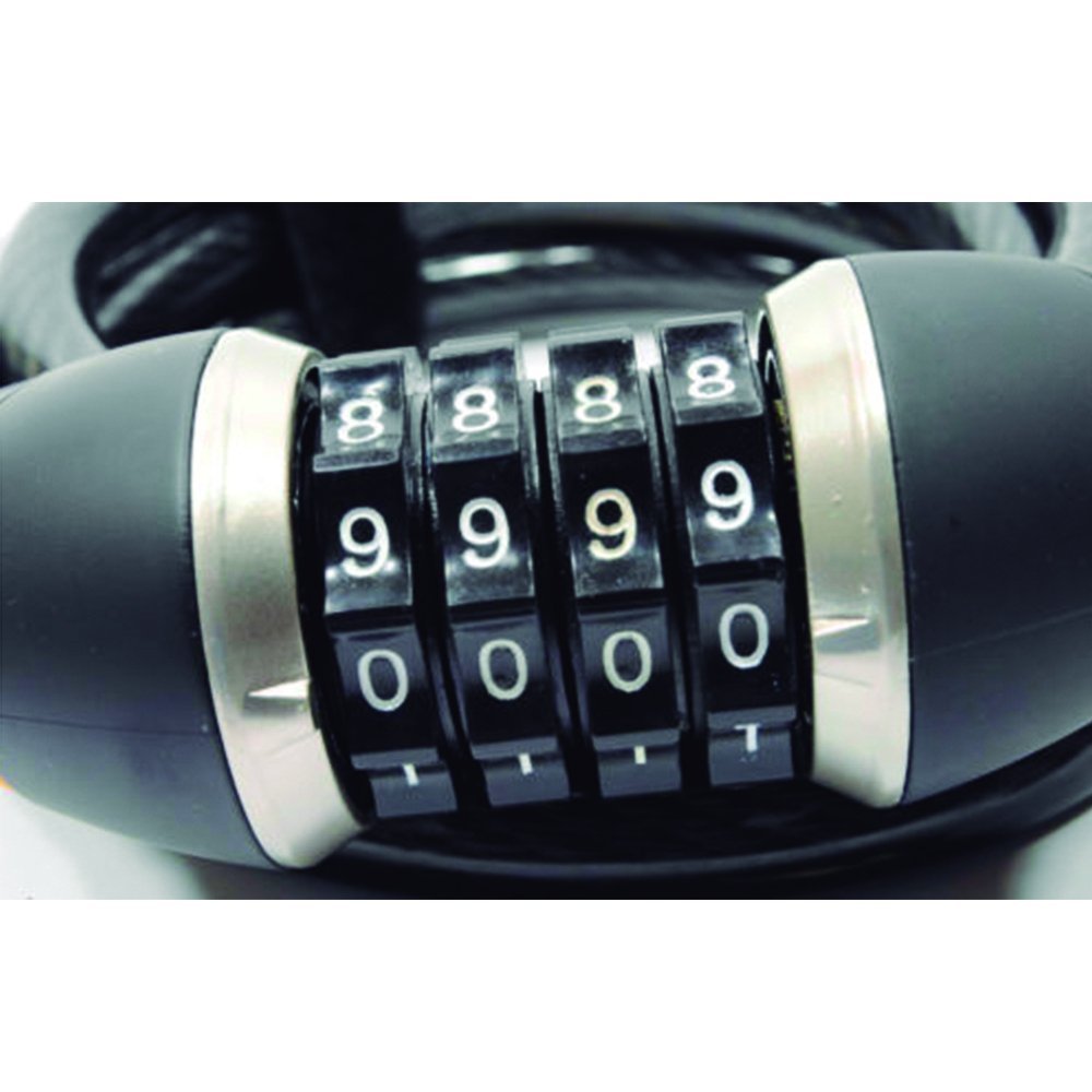 Onguard Doberman Resettable Combo Coil Cable Lock (Black, 185 cm x 12 mm)