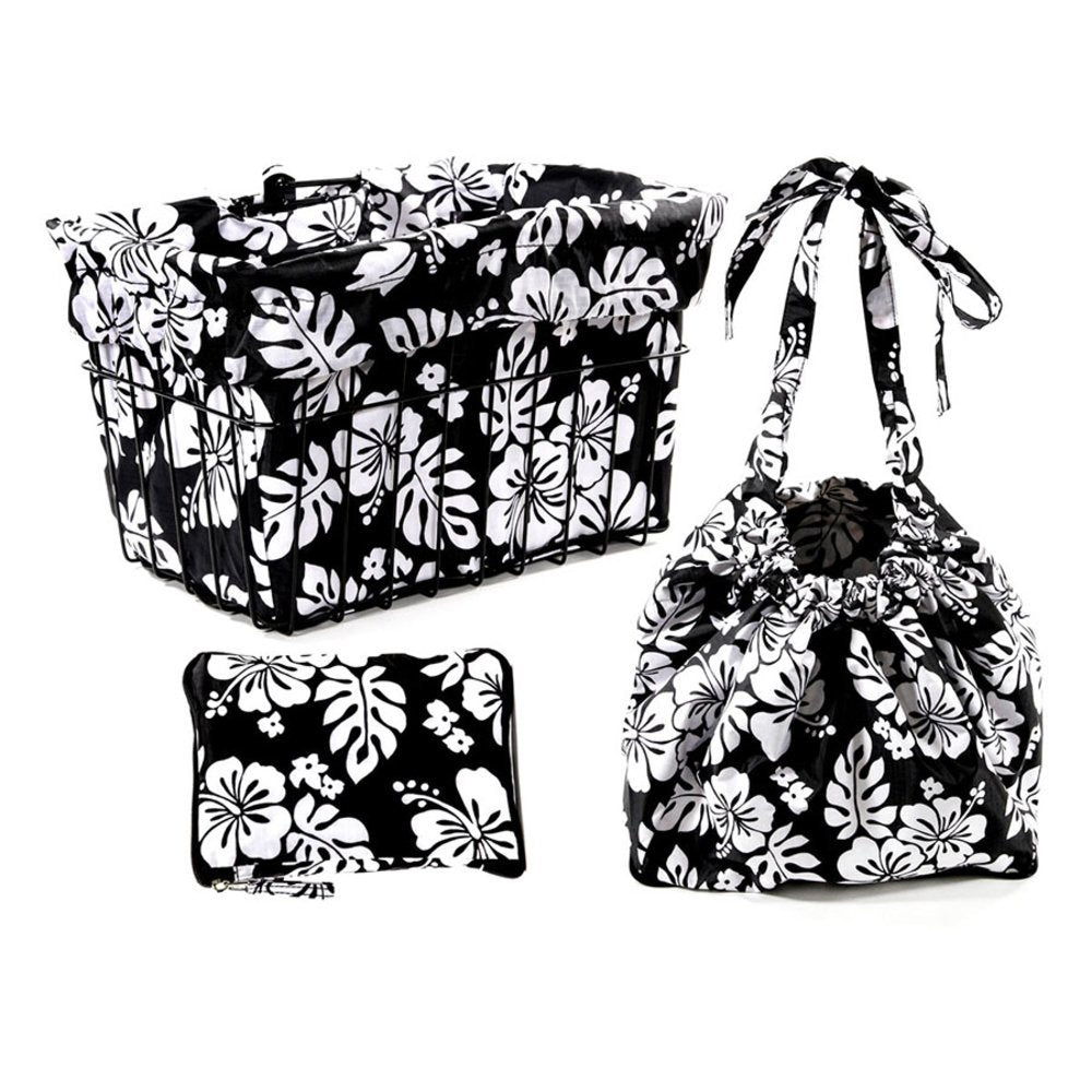 Cruiser Candy Bicycle Basket Liner 15 "x 12" x 10" (Black Hibiscus)