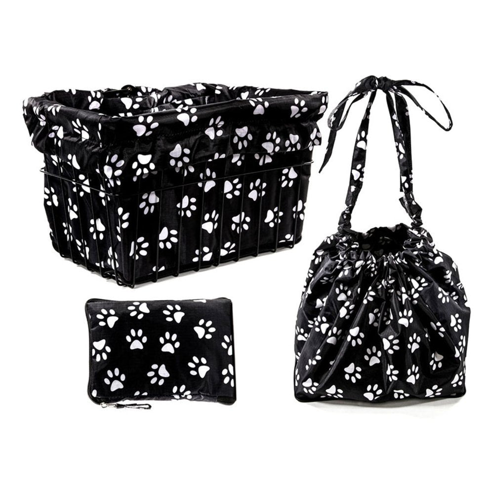 Cruiser Candy Bicycle Basket Liner Tote,Beach Cruiser Basket Cover, EBike Front Wire Or Wicker Bike Basket Fits Up to 15x12x10, Yoga Gym Beach Bag. Weatherproof Bike Bag (Dog PAW)