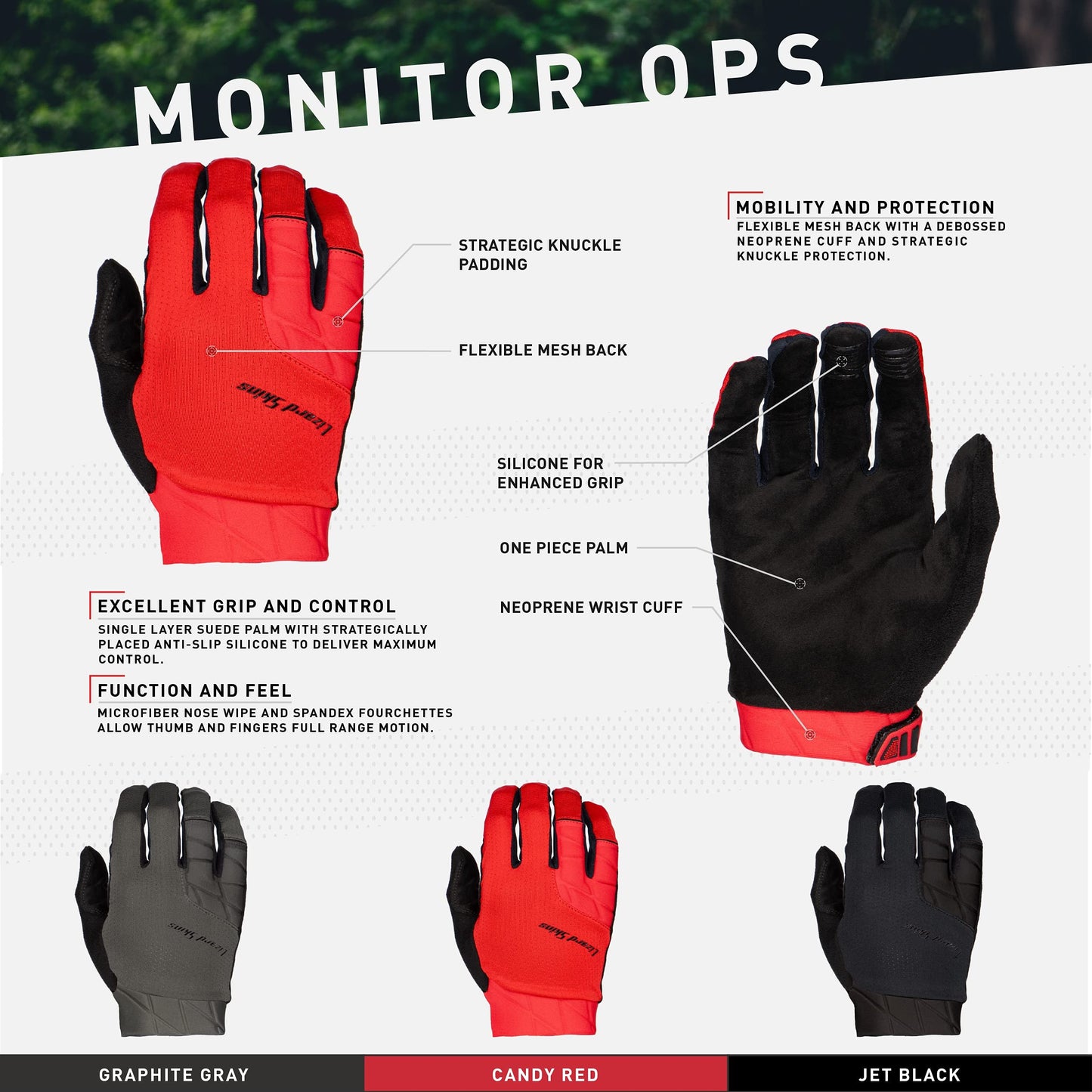 Lizard Skins Monitor Ops Cycling Gloves – Long Finger Unisex Bike Gloves – 3 Colors