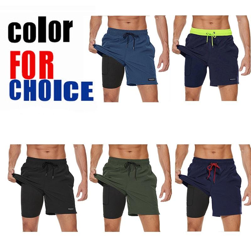 Men's Swimming Trunks with Compression Liner 2 in 1 Quick-Dry Gym Sports Shorts Swim Shorts with Pockets Beach Swimming Trunks Quick Dry Swim Shorts with Pockets