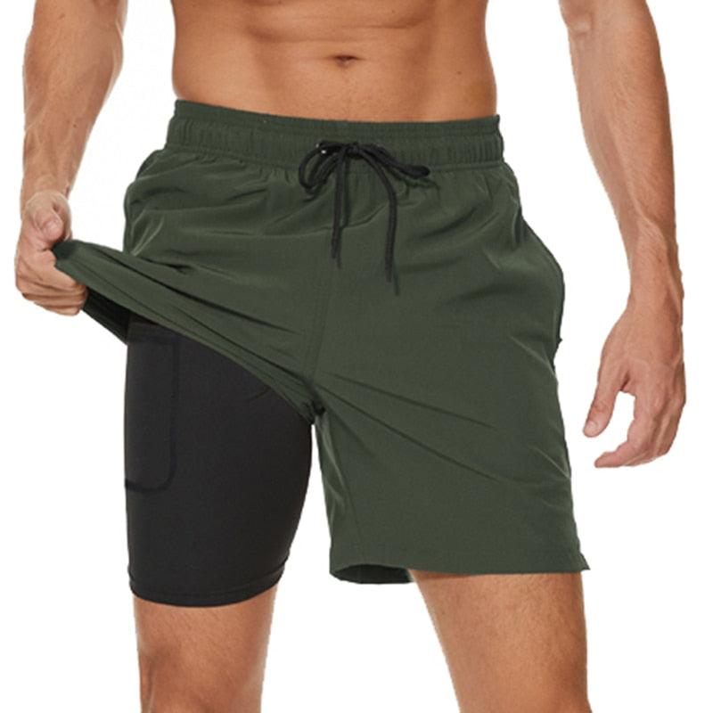 Men's Swimming Trunks with Compression Liner 2 in 1 Quick-Dry Gym Sports Shorts Swim Shorts with Pockets Beach Swimming Trunks Quick Dry Swim Shorts with Pockets