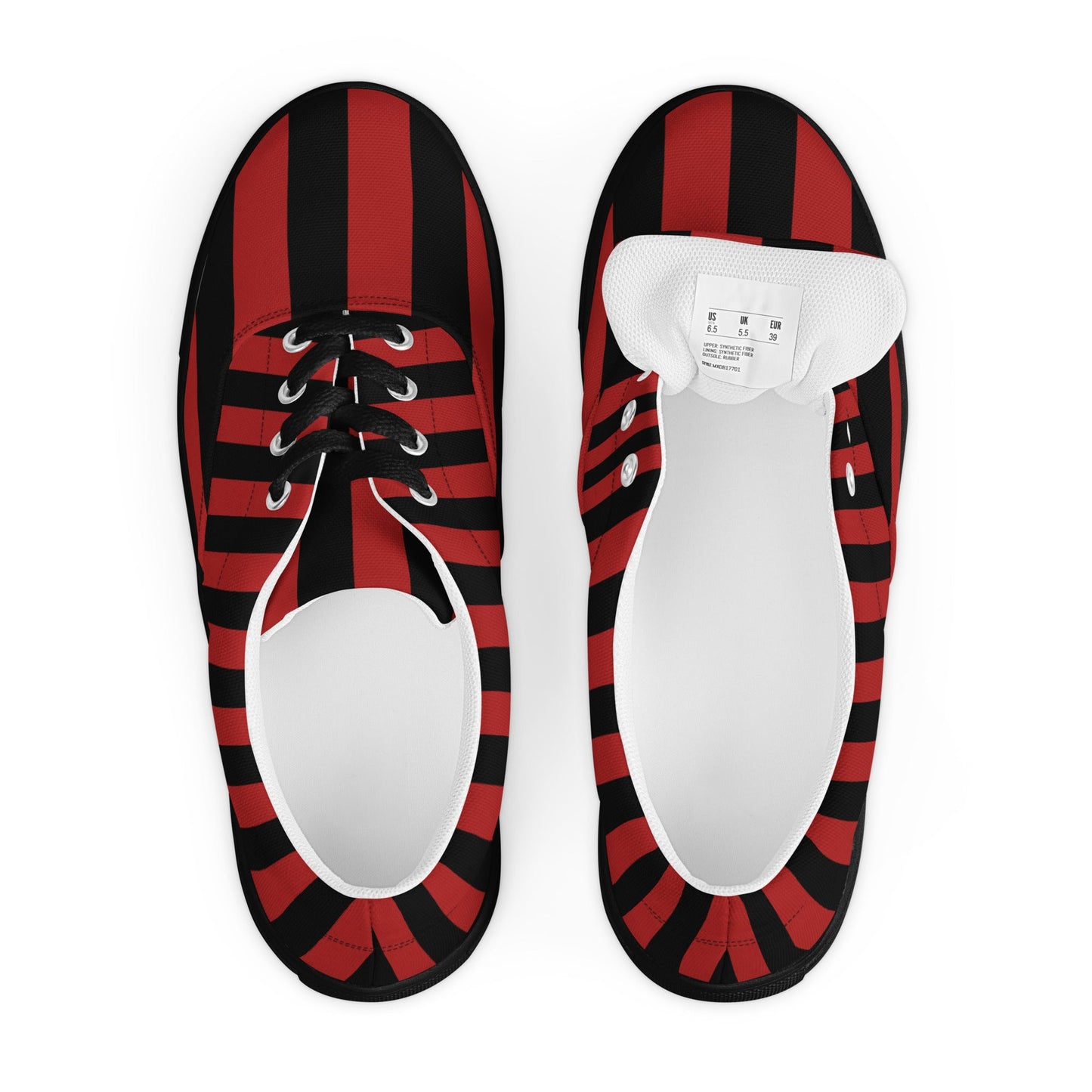 Black and Red Striped Men’s Lace-up Canvas Shoes