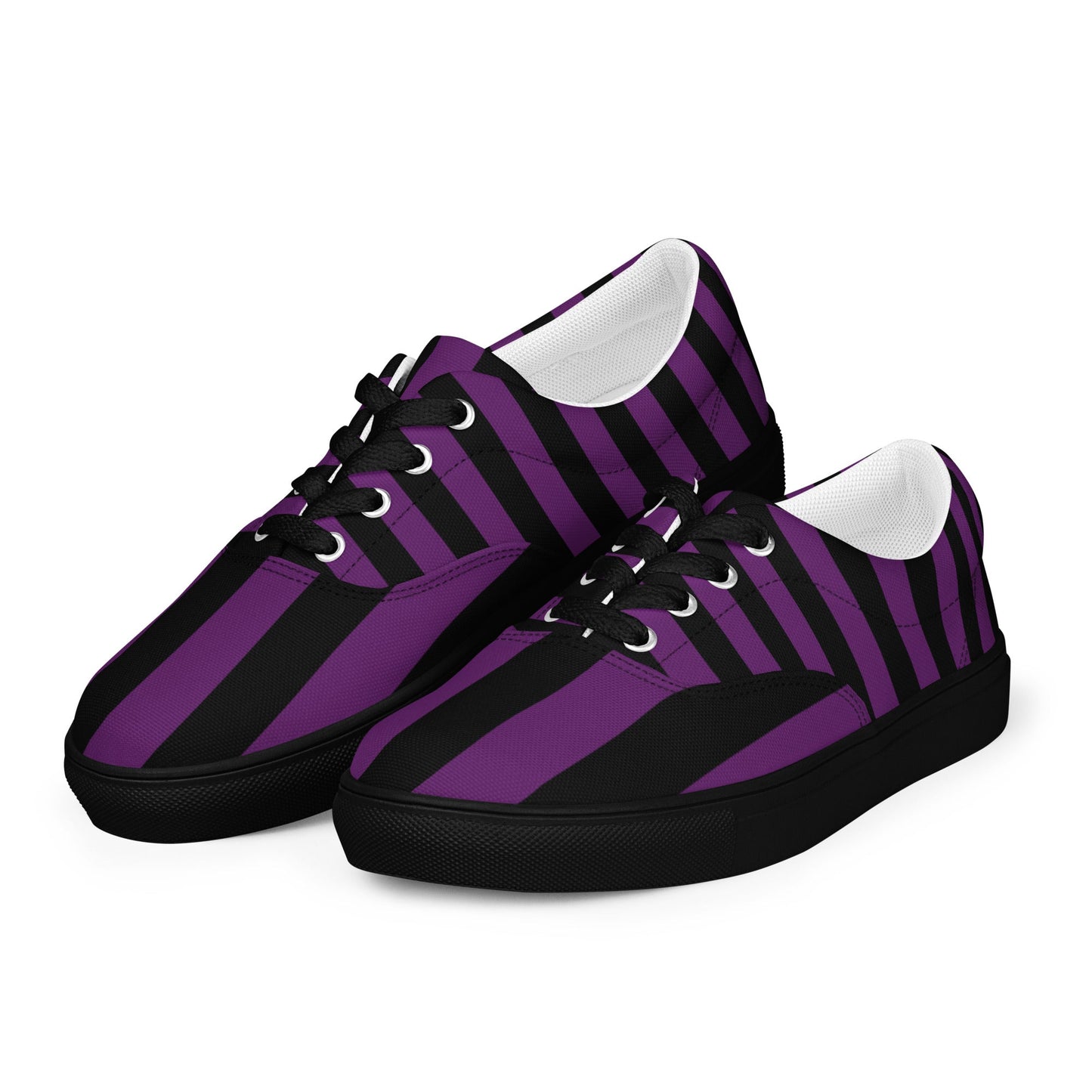 Black and Purple Striped Men’s Lace-up Canvas Shoes