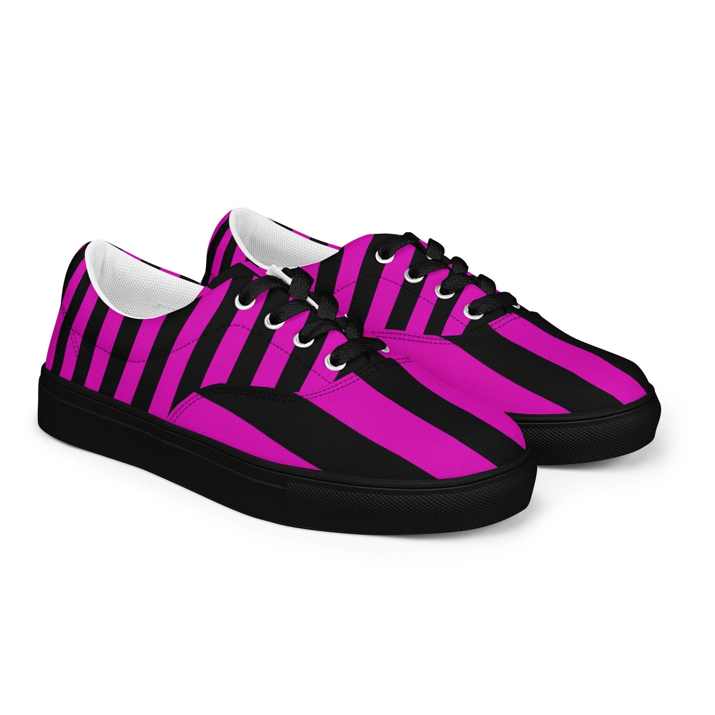 Black and Pink Striped Men’s Lace-up Canvas Shoes